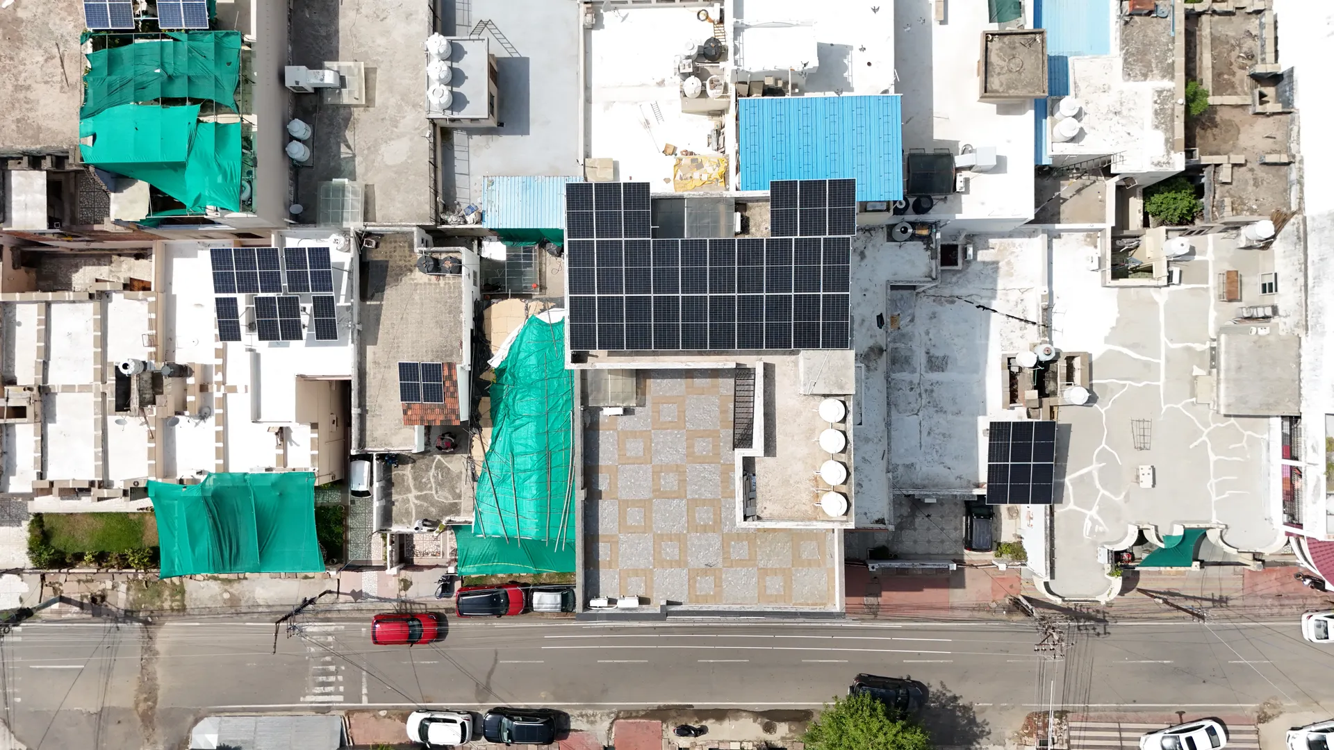 Residential neighbourhood with multiple solar rooftops